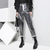 Transparente Tumblr-Hose aus Kunststoff mit hoher Taille und geradem Bein